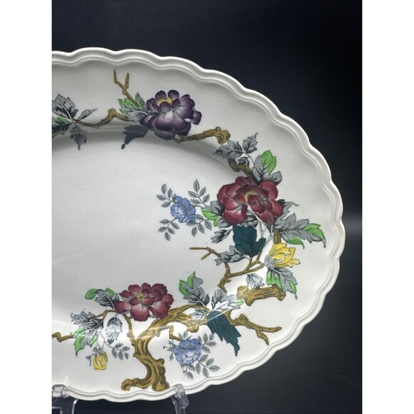 VTG Wood & Sons ASHBOURNE Floral Oval Serving Platter Scalloped Edge England 12” - Picture 3 of 8